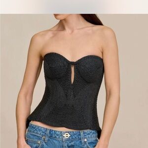 Cult Gaia Black Textured Crop Top